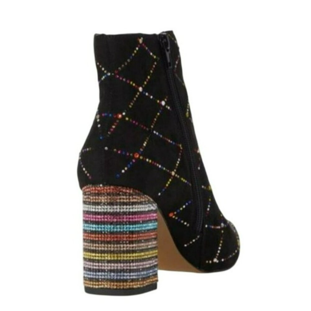 Betsey Johnson Kassie Rhinestone Block Heel Zip Ankle Booties Womens 8.5M Black - Picture 2 of 16